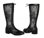 Lace-up, round-toe, high-top boots, front-laced and knee-high boots, women's summer boots with leather and mesh details.