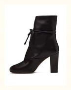 Women's Black Leather Ankle Boots, Lace-up Detail, Chunky Heel, Loose Fit, Stylish Casual, Autumn/Winter Fashion
