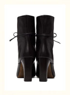 Women's Black Leather Ankle Boots, Lace-up Detail, Chunky Heel, Loose Fit, Stylish Casual, Autumn/Winter Fashion