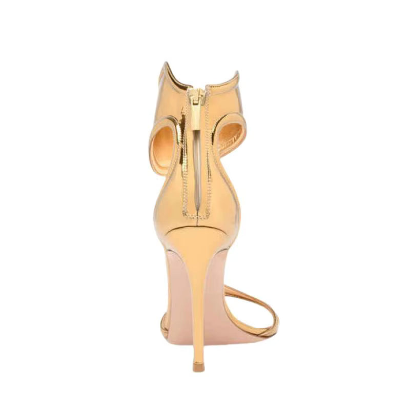 Metallic Wavy Zipper Open Toe Sandals Stiletto Sexy Party Strappy High Heel Patent Leather Women's Shoes Sandalias Mujer Verano