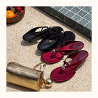 Metal Ball High Heel Flip-Flops Single Strap Mid-Heel Sandals Outerwear Women's Shoes Sandalias Mujer