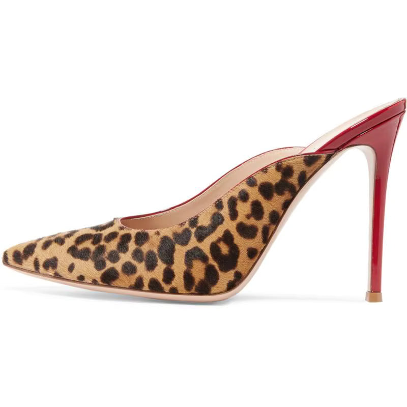Leopard Print Faux Suede Stiletto Slippers Pointed Toe Color Blocking Plus Size Slippers Dressy Women's Shoes Sandalias Mujer